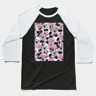 Flamingos and hibiscus flowers Baseball T-Shirt